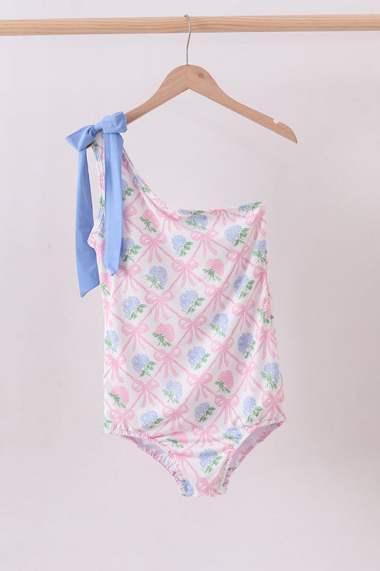 Blue bow floral women swimsuit