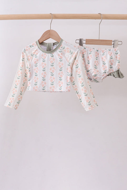 Sage floral rashguard swimsuit
