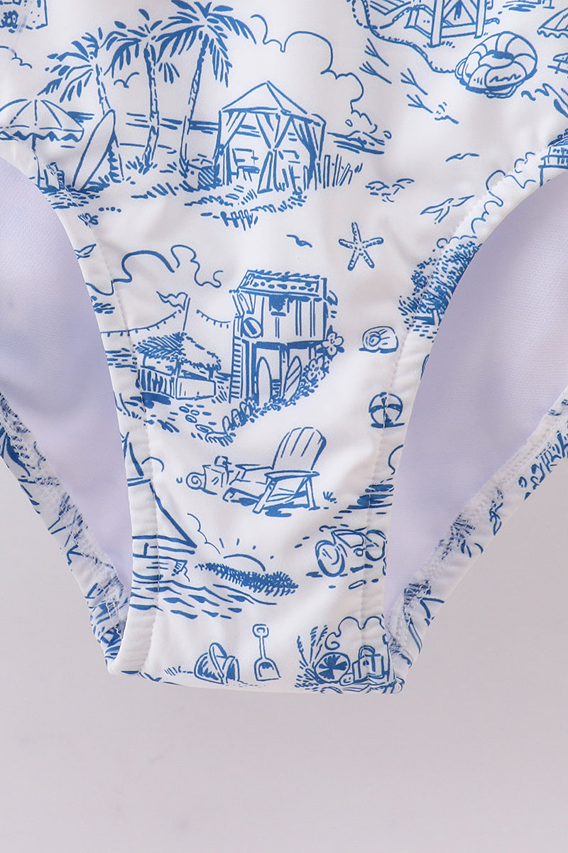 Blue beach sea women swimsuit set