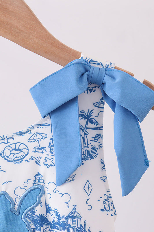 Blue beach sea turtle applique ruffle swimsuit