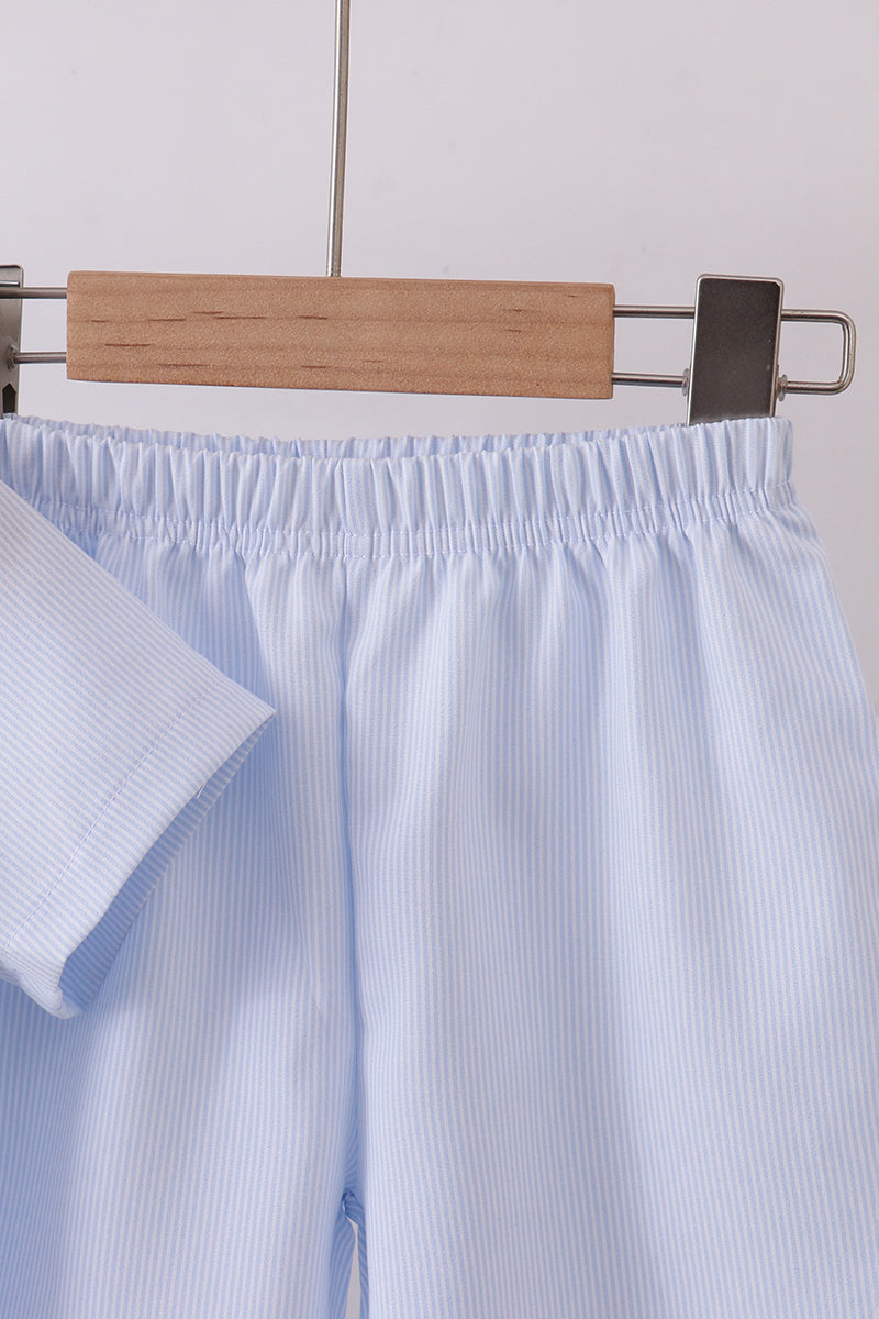 Blue duck embroidery stripe shorts set