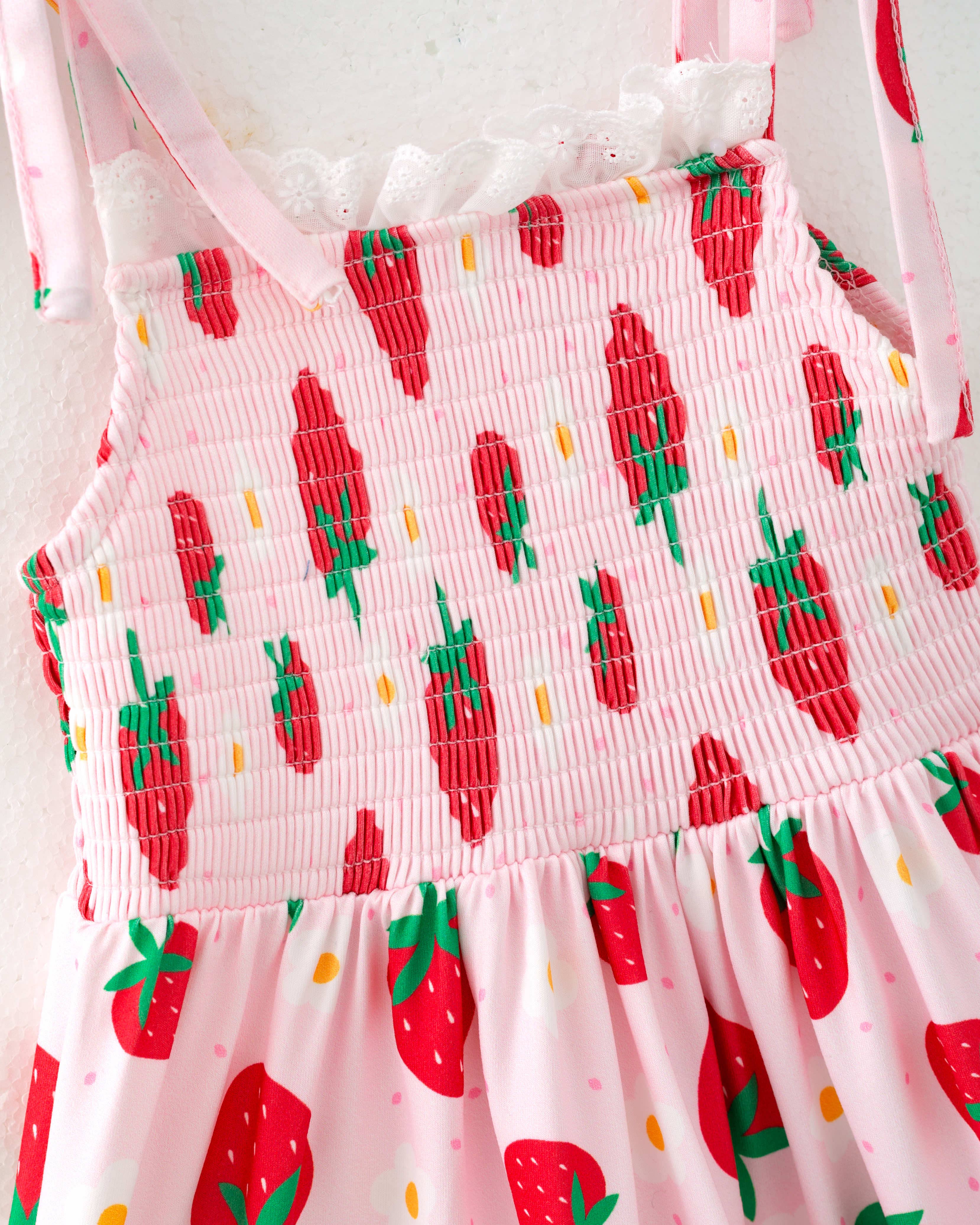 Strawberry Smocked Tie-Strap Dress â€” Pink | Picked By Rhea