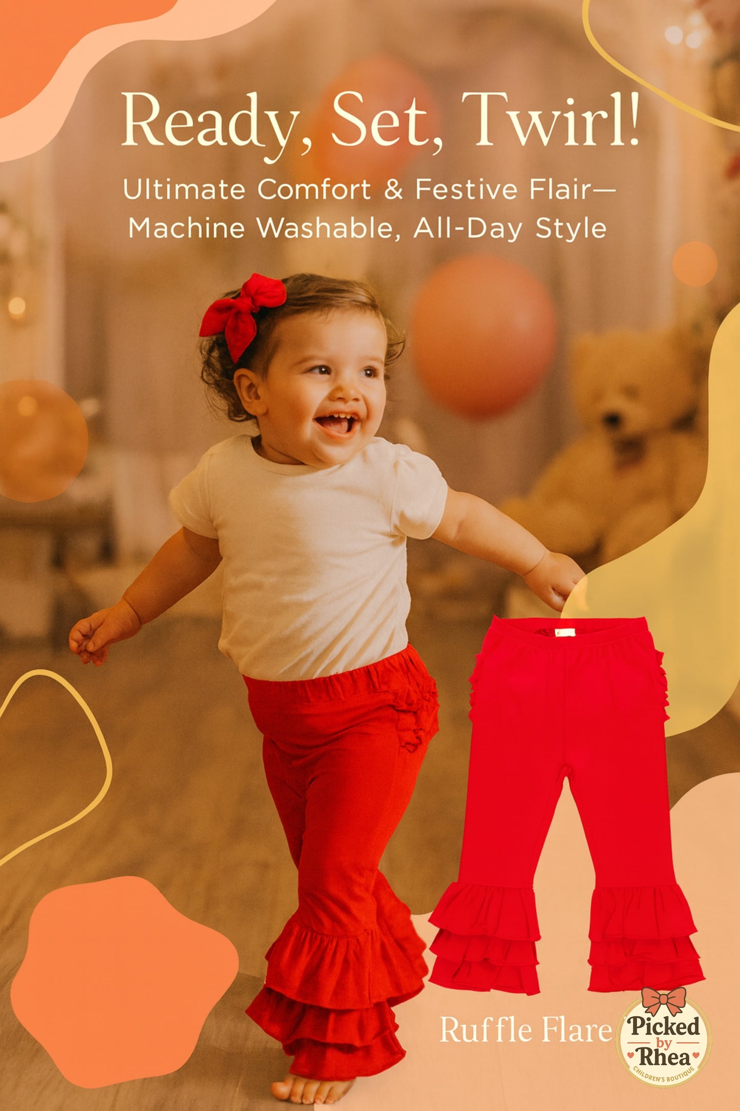 Baby Girls Red Ruffle Flare Pants